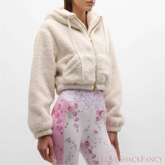LoveShackFancy **NWOT** Darcelle Sherpa Bomber Cropped Jacket Cream De Macaron - Picture 3 of 12